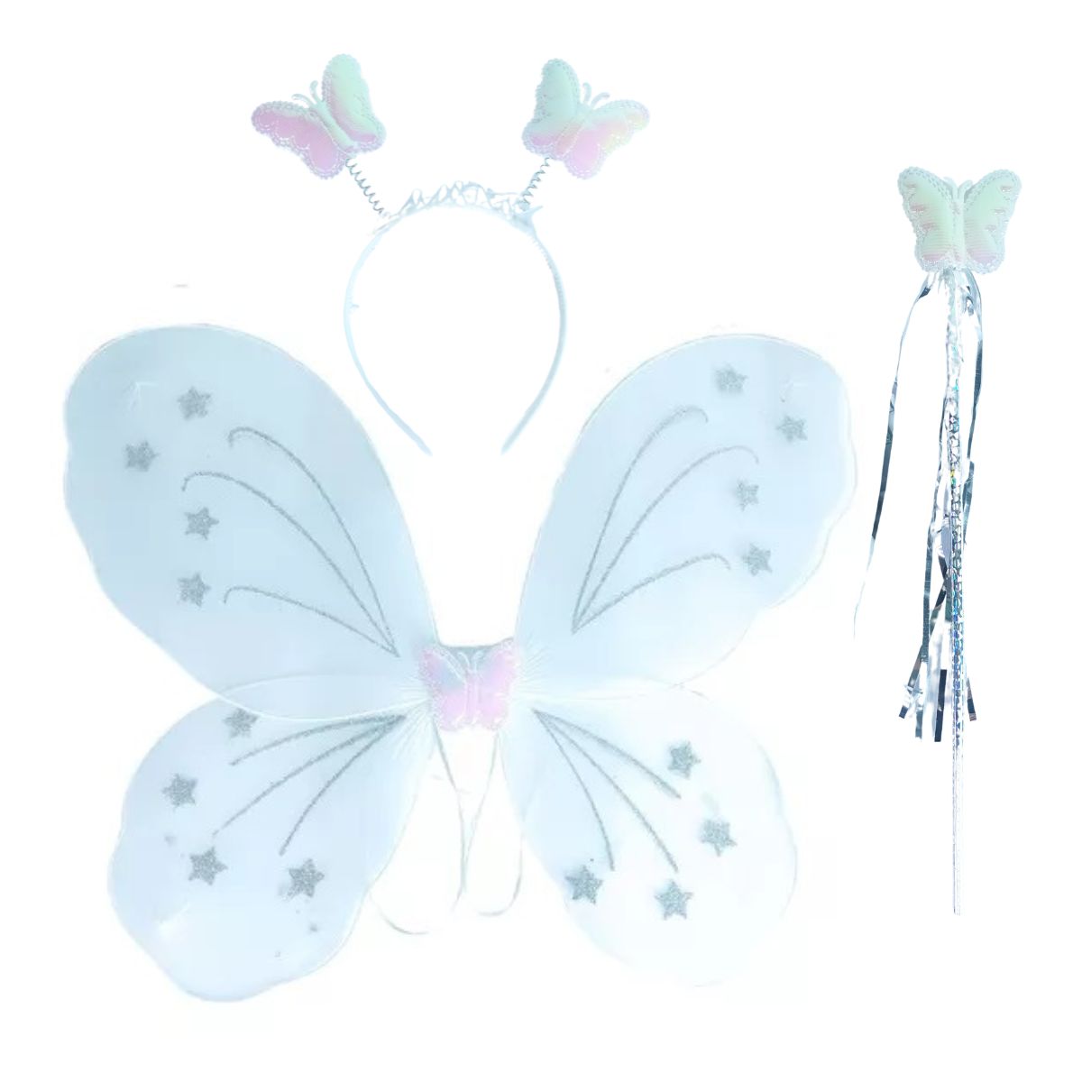 Kit Asa de Borboleta Acessórios Fantasia Carnaval Branco Kit Asa de Borboleta Acessórios Fantasia Carnaval Branco
